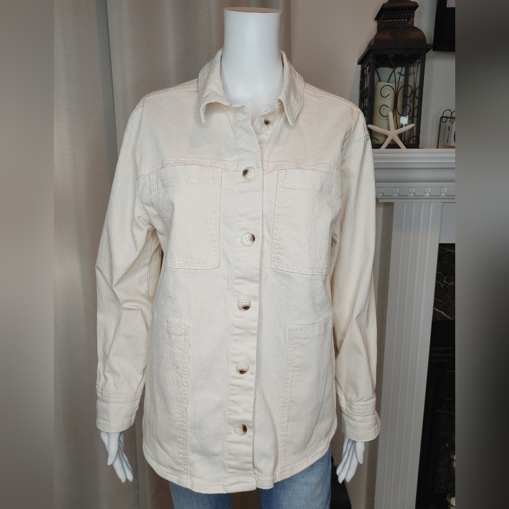Wonderly Petite Denim Shacket, Beige PM